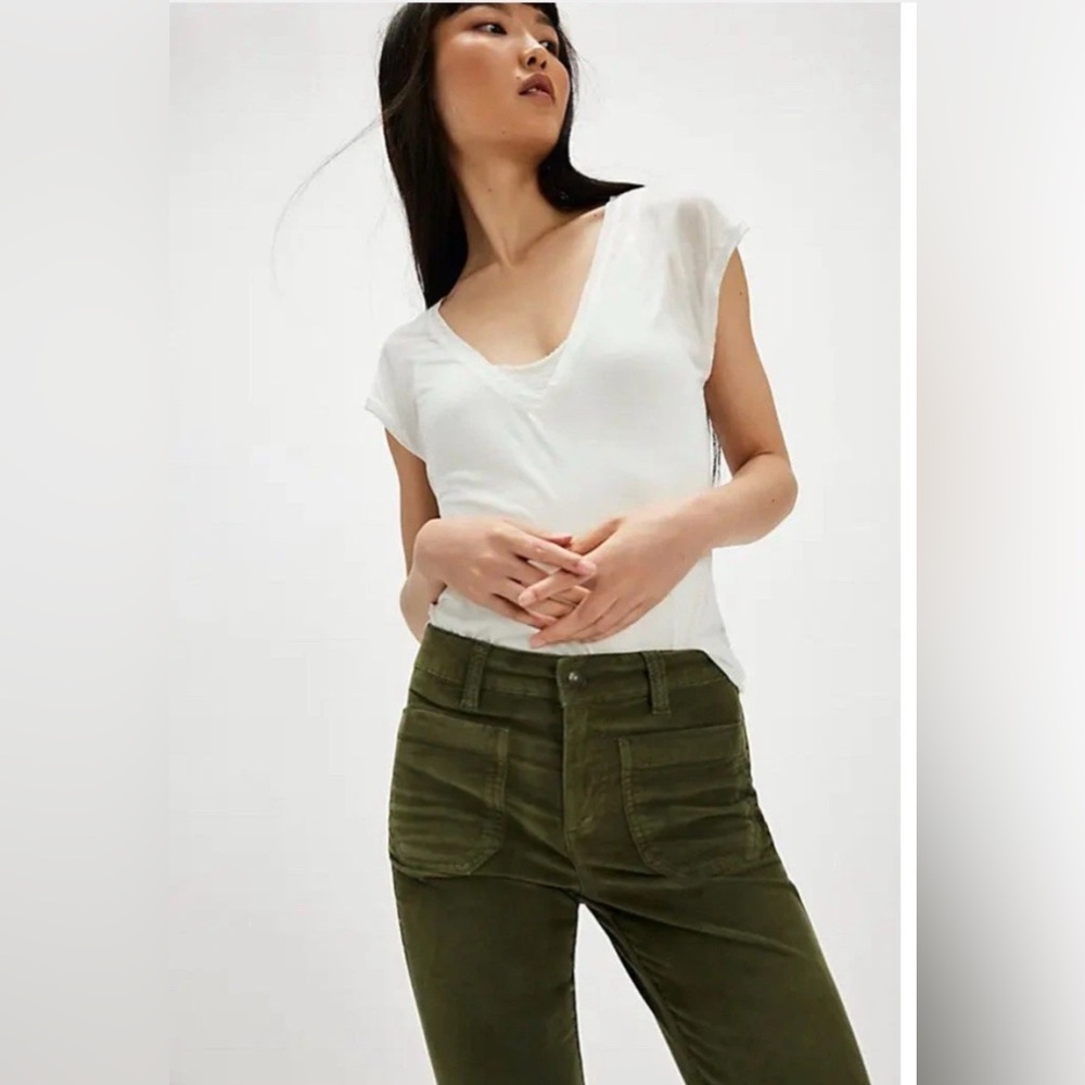 Free People High Time Kick Flare pants in Chive green corduroy - Picture 3 of 14